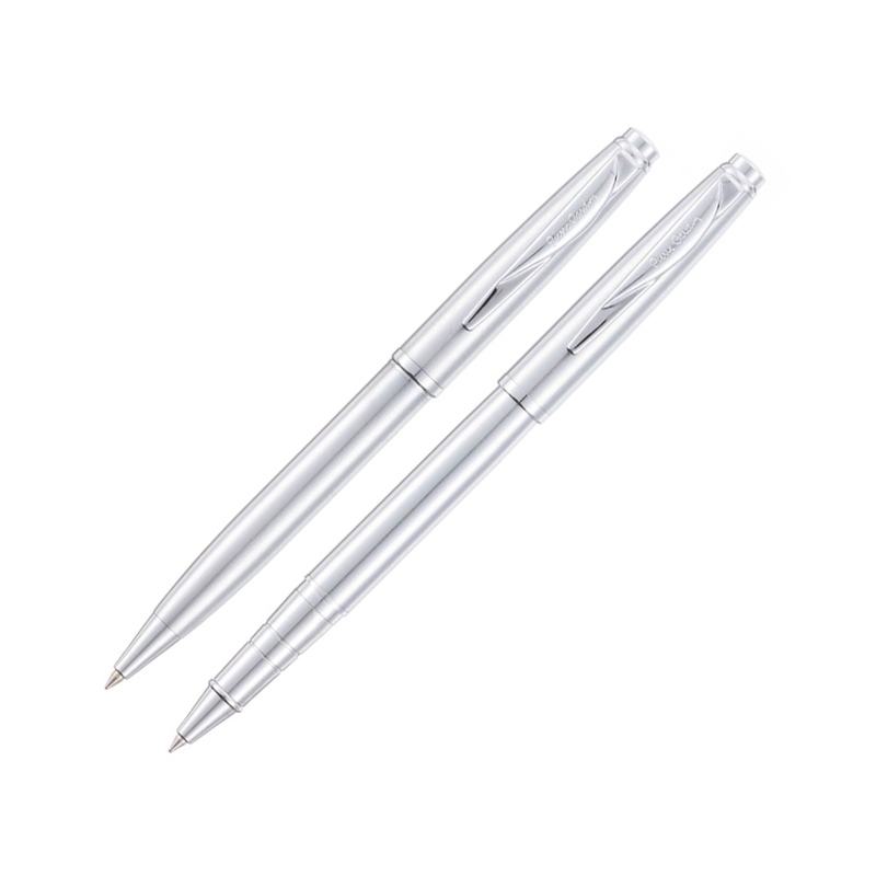 Набор Pierre Cardin PEN&PEN: ручка шариковая + роллер. Цвет - стальной. Упаковка Е. с логотипом