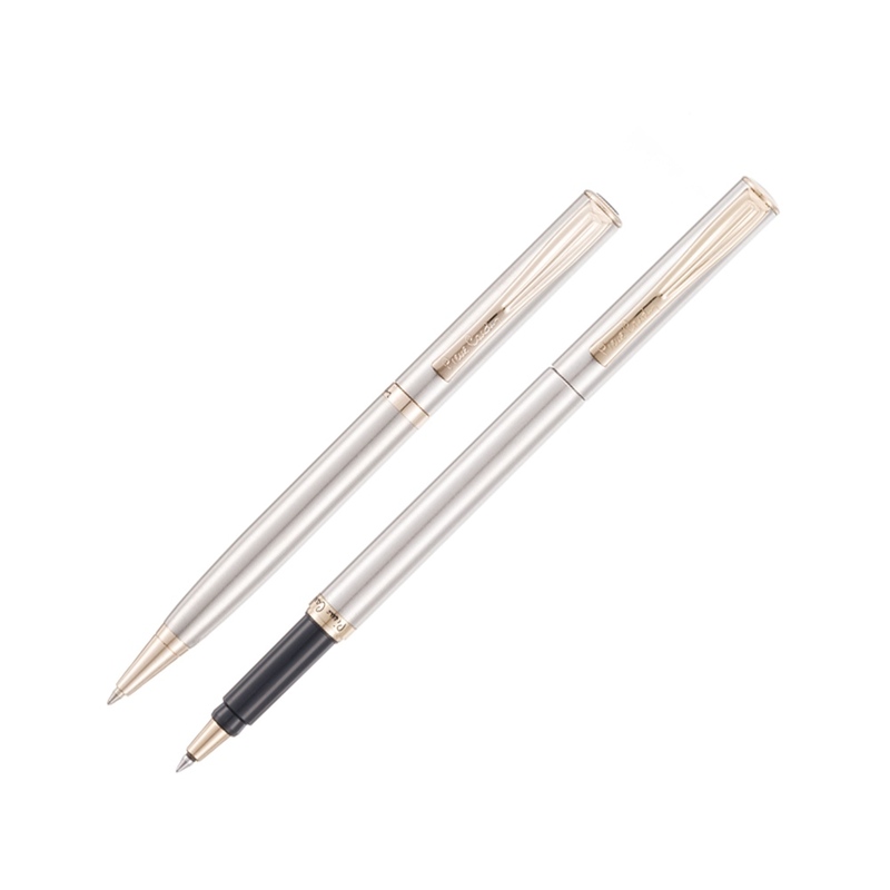 Набор Pierre Cardin PEN&PEN: ручка шариковая + роллер. Цвет - серебристый. Упаковка Е. с логотипом