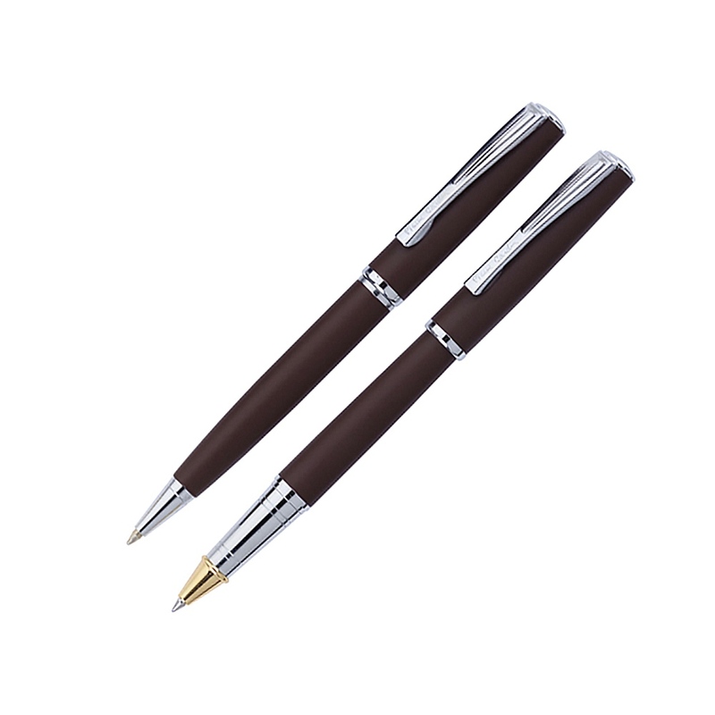Набор Pierre Cardin PEN&PEN: ручка шариковая + роллер. Цвет - коричневый матовый. Упаковка Е. с логотипом