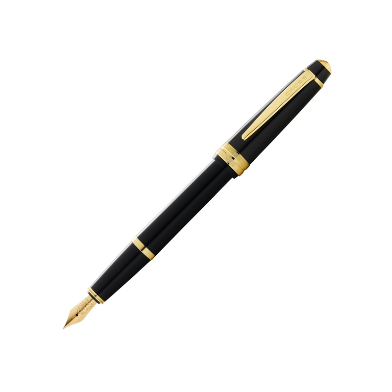 Перьевая ручка Cross Bailey Light Polished Black Resin and Gold Tone, перо F с логотипом