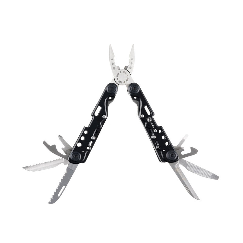 Мультитул Stinger, 105x40 мм, 13 функций, сталь, чёрно-серебристый, в комплекте нейлоновый чехол с логотипом