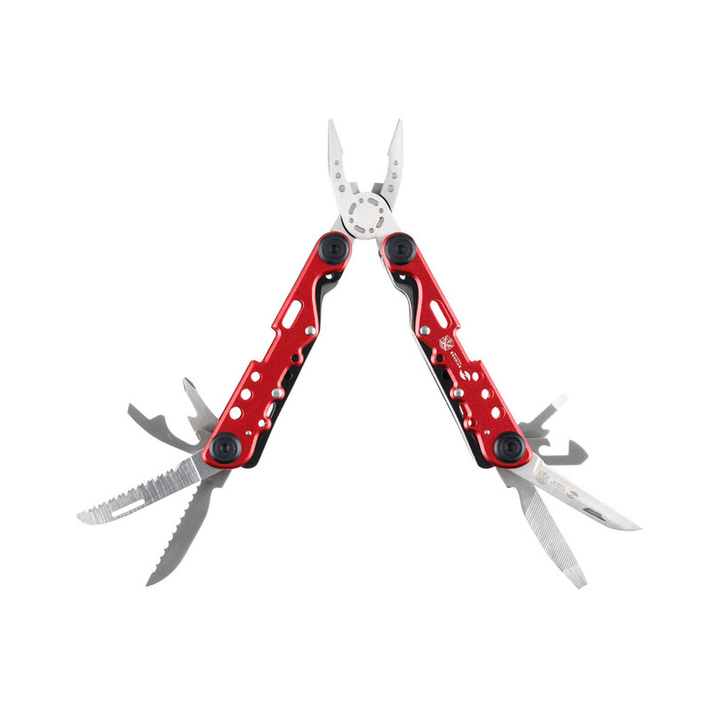 Мультитул Stinger, 105x40 мм, 13 функций, сталь, красно-серебристый, в комплекте нейлоновый чехол с логотипом