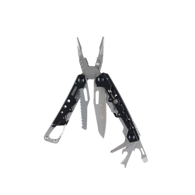 Мультитул Stinger, 105x40 мм, 12 функций, сталь, чёрно-серебристый, в комплекте нейлоновый чехол с логотипом