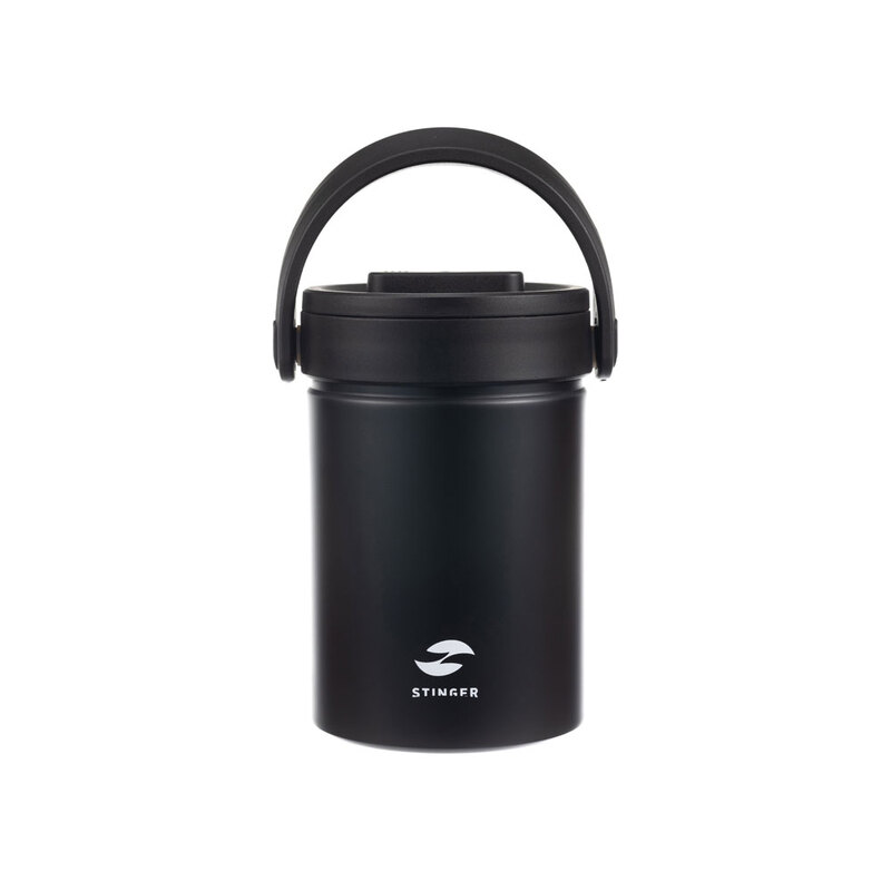 Термос ланч-бокс Stinger, 1,7 л, широкий, сталь, чёрный, три контейнера, 16,1 x 14,9 x 21,5 с логотипом
