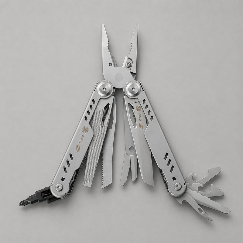 Мультитул Stinger, 110 х 27 мм, 23 функции, сталь, серебристый, в картонной коробке, в комплекте нейлоновый чехол с логотипом