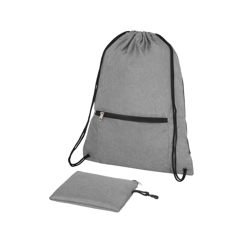Складной рюкзак со шнурком Coss, heather medium grey с логотипом
