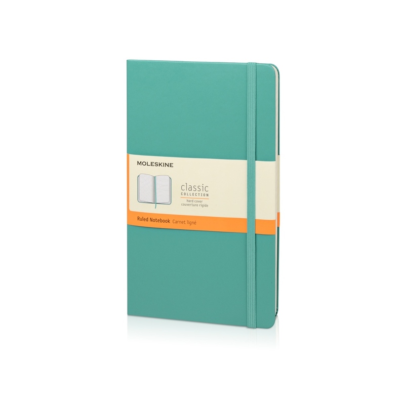 Записная книжка Moleskine Classic (в линейку) в твердой обложке, Large (13х21см), морская волна с логотипом