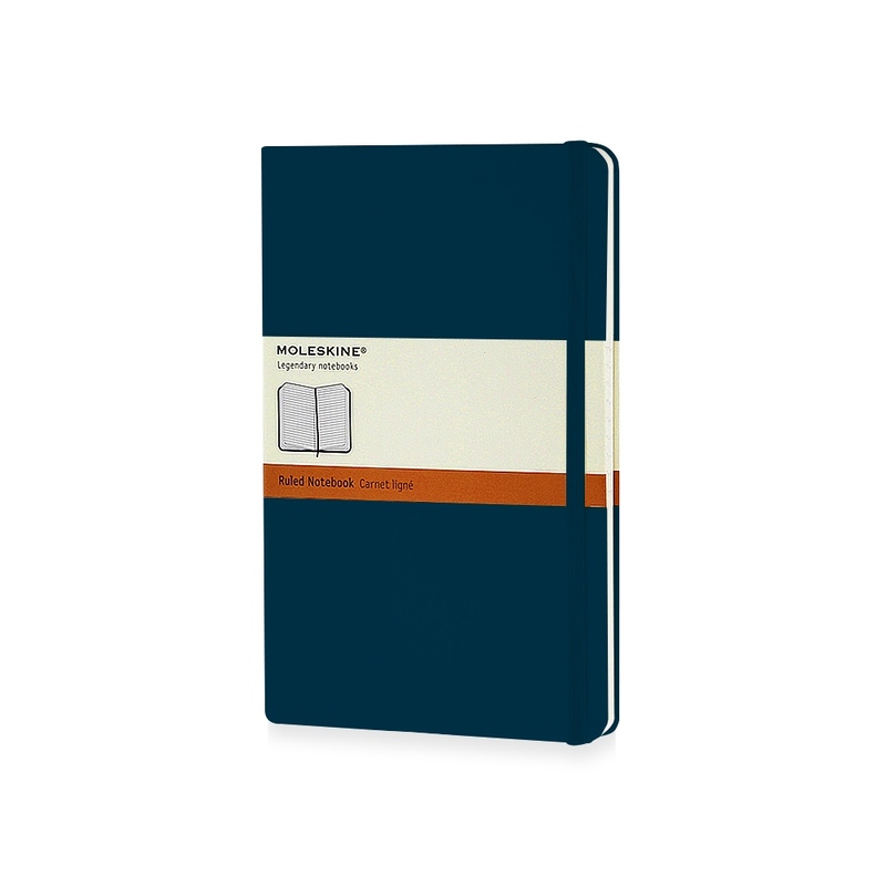 Записная книжка Moleskine Classic (в линейку) в твердой обложке, Large (13х21см), сапфир с логотипом