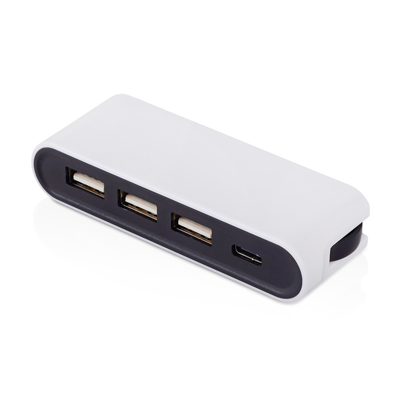 USB-хаб «Hubix» с коннектором 2-в-1 USB-C и USB-A, 2.0, белый с логотипом