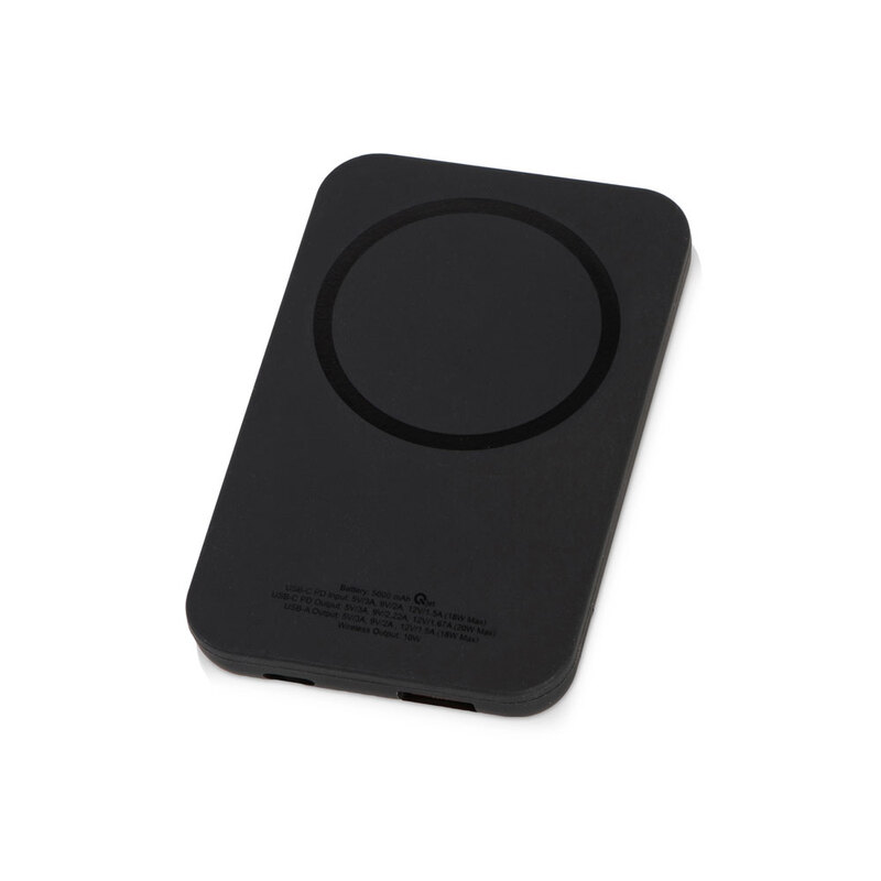 Магнитный беспроводной внешний аккумулятор "MagnetIQ", 5000 mah, 10 W, черный с логотипом