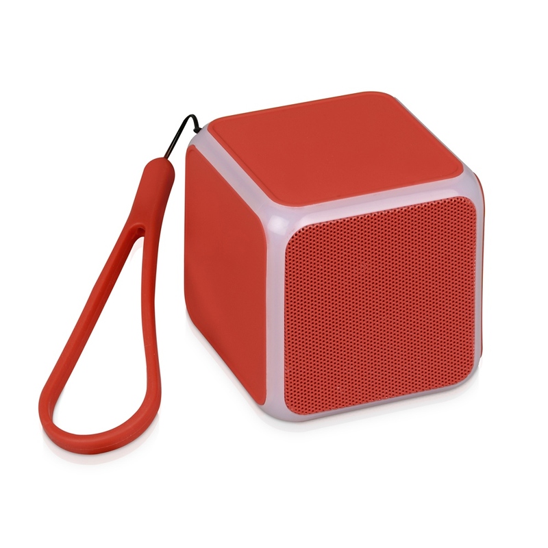 Портативная колонка «Cube» с подсветкой, красный с логотипом