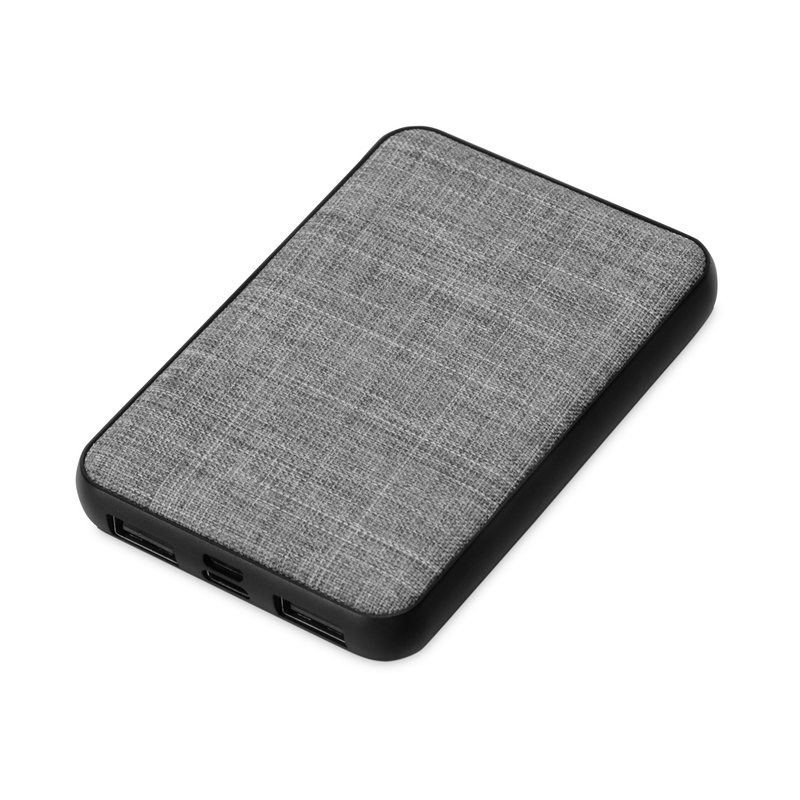 Портативное зарядное устройство из rPET "Reborn", 5000 mAh, серый с логотипом