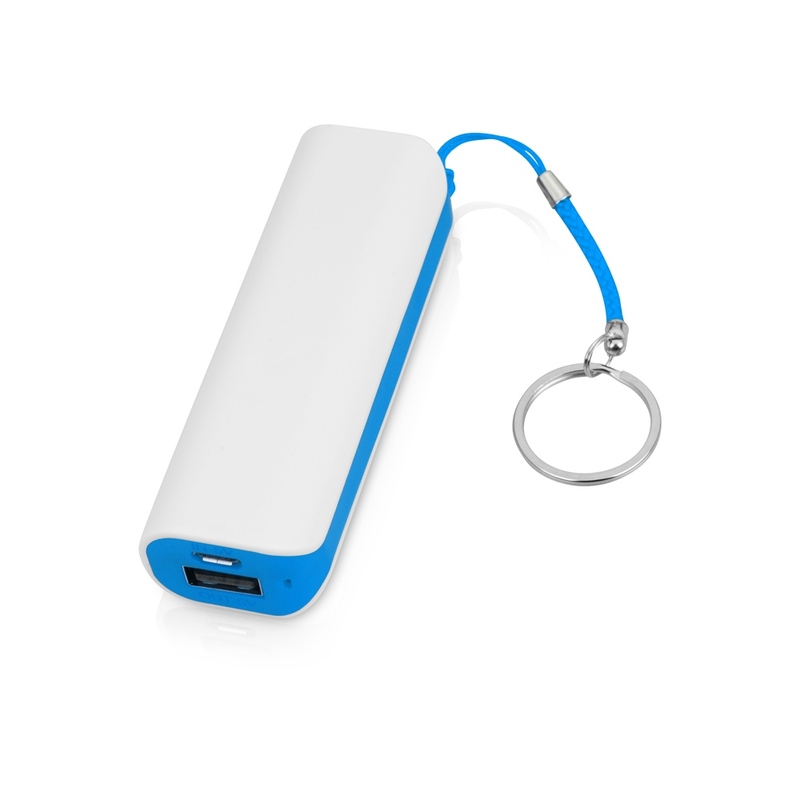 Портативное зарядное устройство (power bank) Basis, 2000 mAh, белый/светло-голубой с логотипом