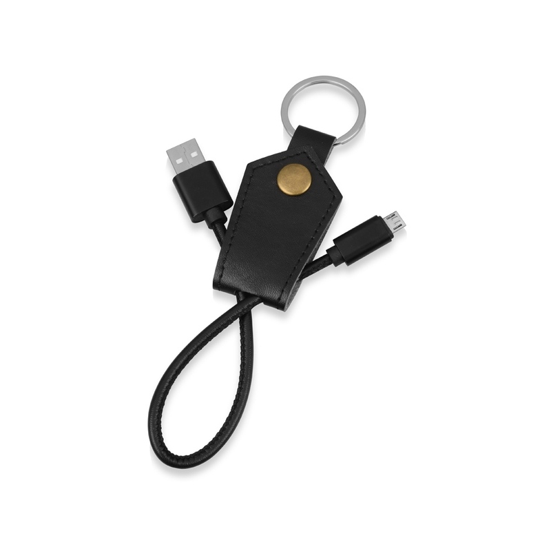 Кабель-брелок USB-MicroUSB «Pelle», черный с логотипом