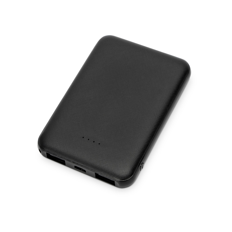 Портативное зарядное устройство"Grind", 5000 mAh, черный с логотипом