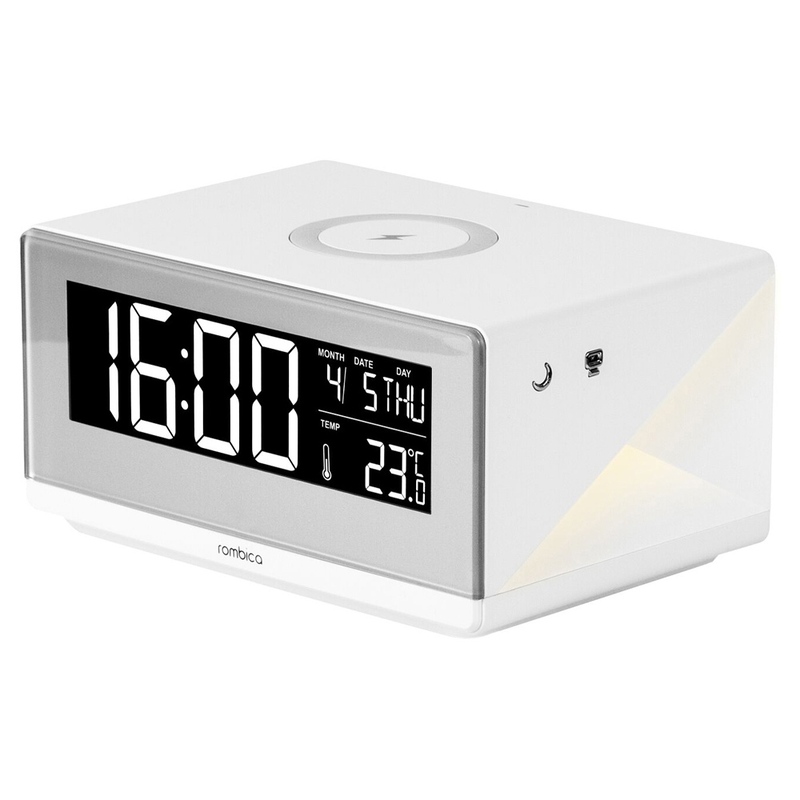Часы с беспроводным зарядным устройством Rombica Timebox 2, белый с логотипом