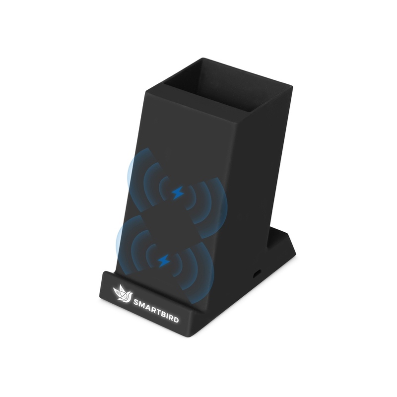 Беспроводная зарядка-подставка с подсветкой "Glow box", черный (Р) с логотипом