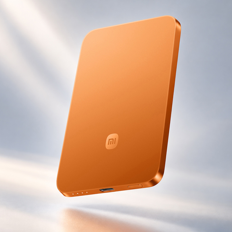 Внешний аккумулятор UltraThin Magnetic Power Bank 5000 15 Вт, c CCC сертификацией, оранжевый с логотипом