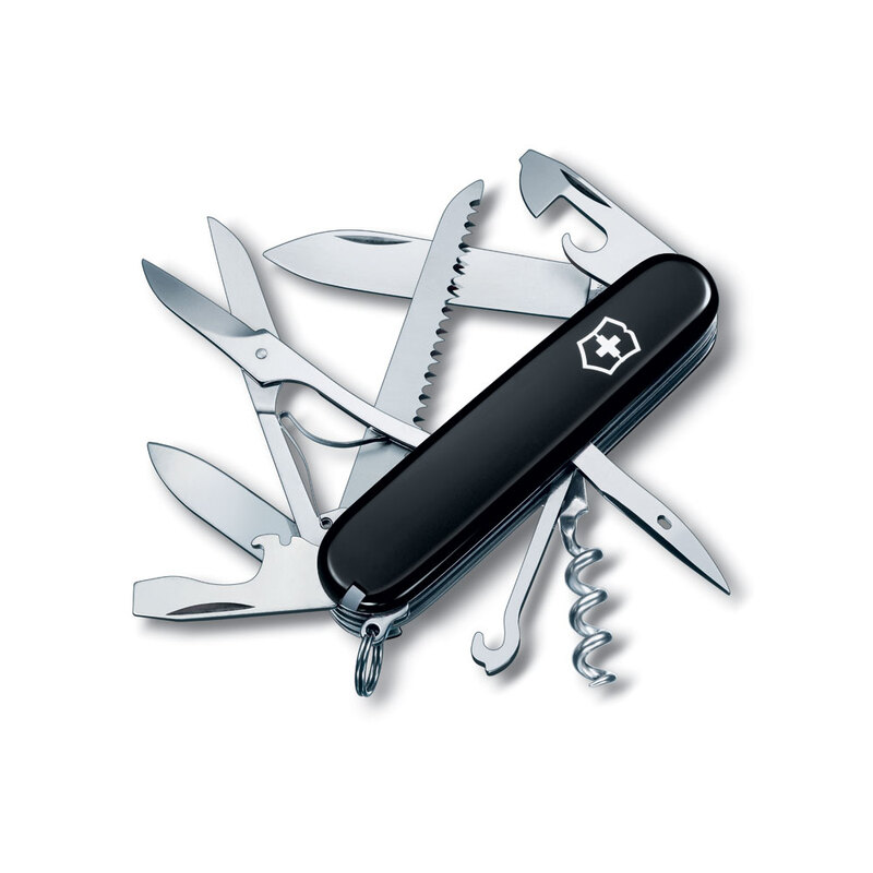 Нож перочинный VICTORINOX Huntsman, 91 мм, 15 функций, чёрный с логотипом
