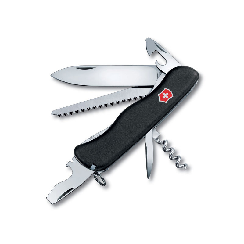 Нож перочинный VICTORINOX Forester, 111 мм, 12 функций, с фиксатором лезвия, чёрный с логотипом
