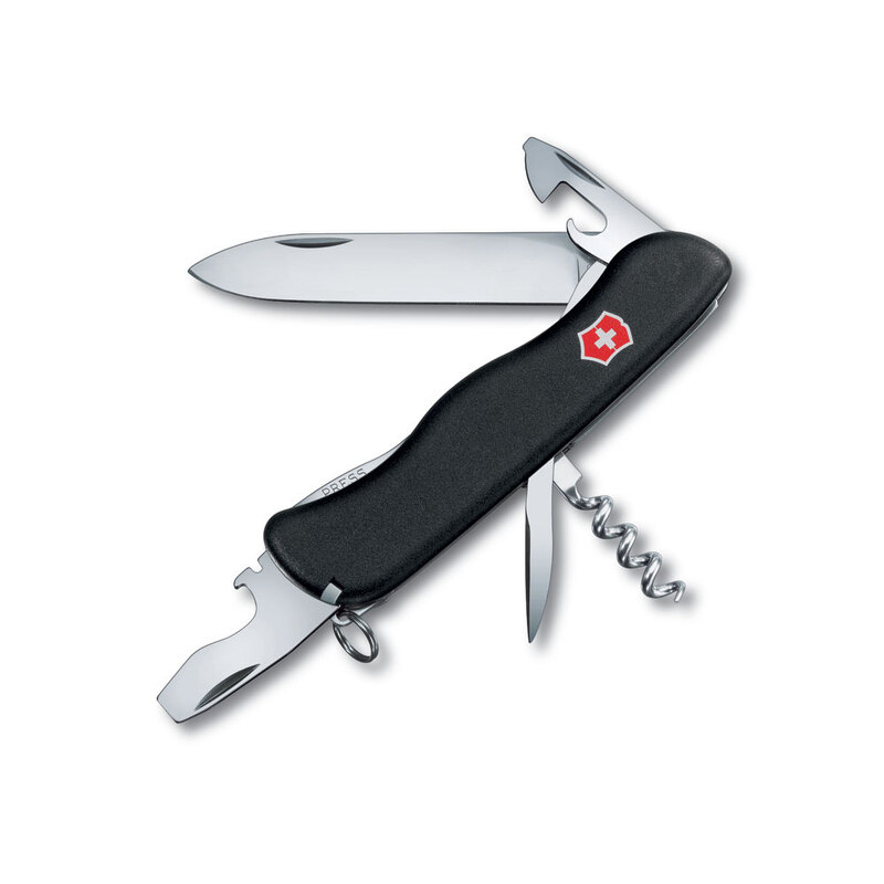 Нож перочинный VICTORINOX Picknicker, 111 мм, 11 функций, с фиксатором лезвия, чёрный с логотипом