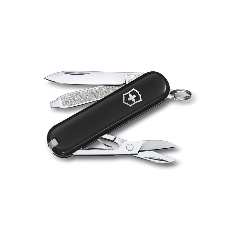 Нож-брелок VICTORINOX Classic SD Colors "Dark Illusion", 58 мм, 7 функций, чёрный с логотипом