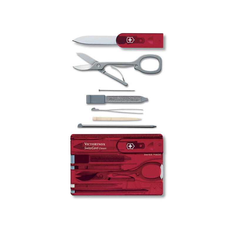 Швейцарская карточка VICTORINOX SwissCard Classic, 10 функций, полупрозрачная красная с логотипом