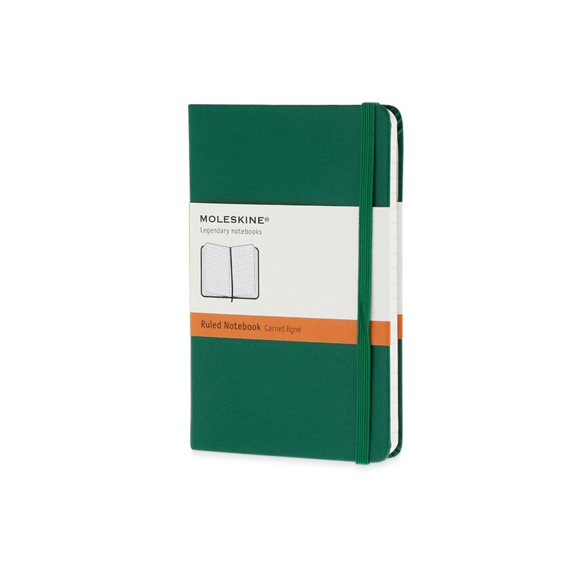 Записная книжка Moleskine Classic (в линейку) в твердой обложке, Pocket (9x14см), зеленый с логотипом