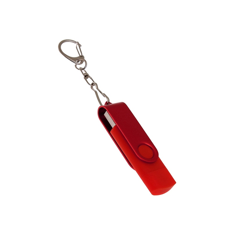 USB-флешка на 16 Гб 2 в 1 поворотный механизм, c дополнительным разъемом Type-C с одноцветным металлическим клипом, красный с логотипом