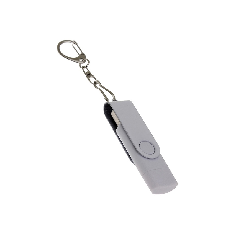 USB-флешка на 32 Гб 2 в 1 поворотный механизм, c дополнительным разъемом Type-C с одноцветным металлическим клипом, белый с логотипом