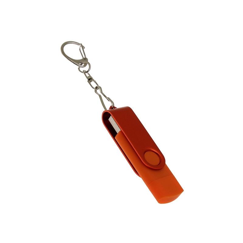 USB-флешка на 32 Гб 2 в 1 поворотный механизм, c дополнительным разъемом Type-C с одноцветным металлическим клипом, оранжевый с логотипом