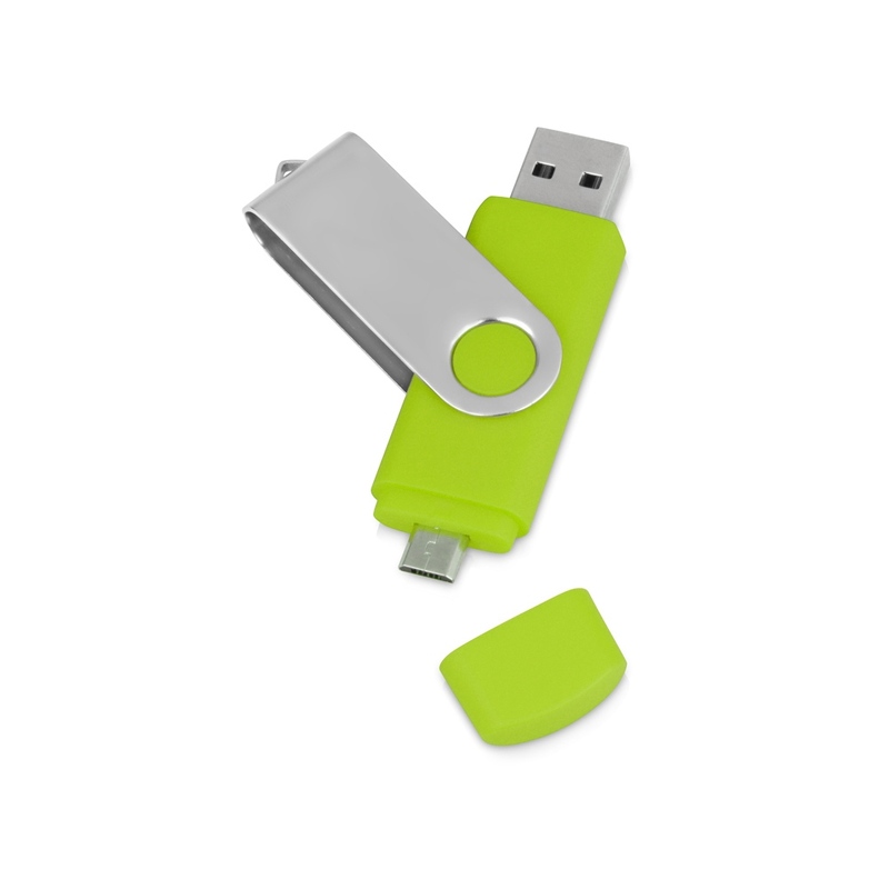 USB/micro USB-флешка 2.0 на 16 Гб «Квебек OTG», зеленое яблоко с логотипом