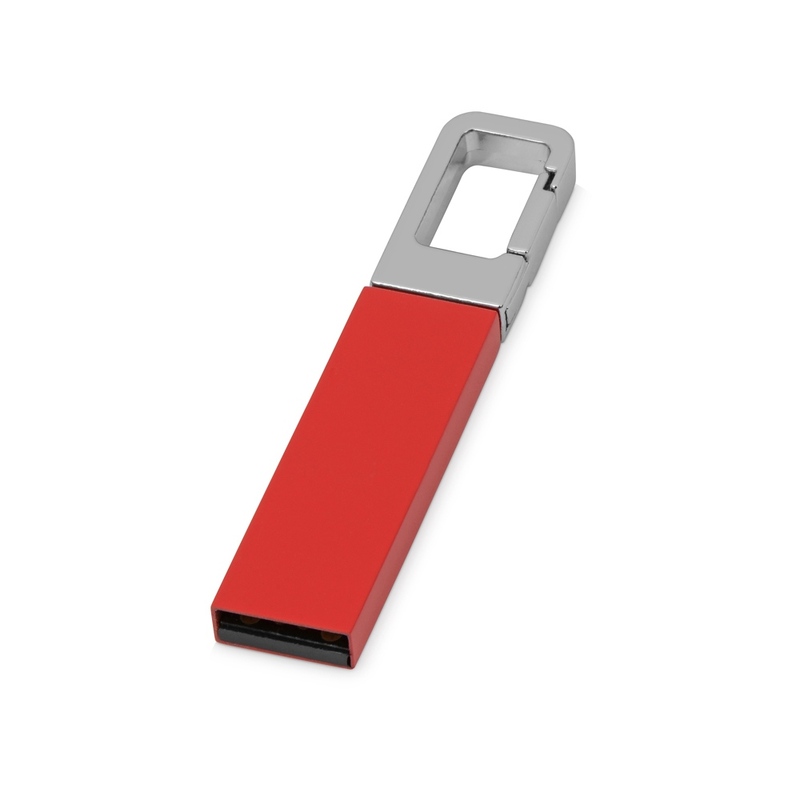 Флеш-карта USB 2.0 16 Gb с карабином "Hook", красный/серебристый с логотипом