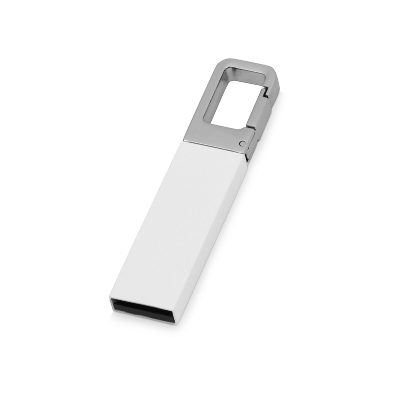Флеш-карта USB 2.0 16 Gb с карабином "Hook", белый/серебристый с логотипом