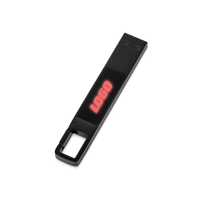 USB 2.0- флешка на 32 Гб c подсветкой логотипа «Hook LED», темно-серый, красная подсветка с логотипом