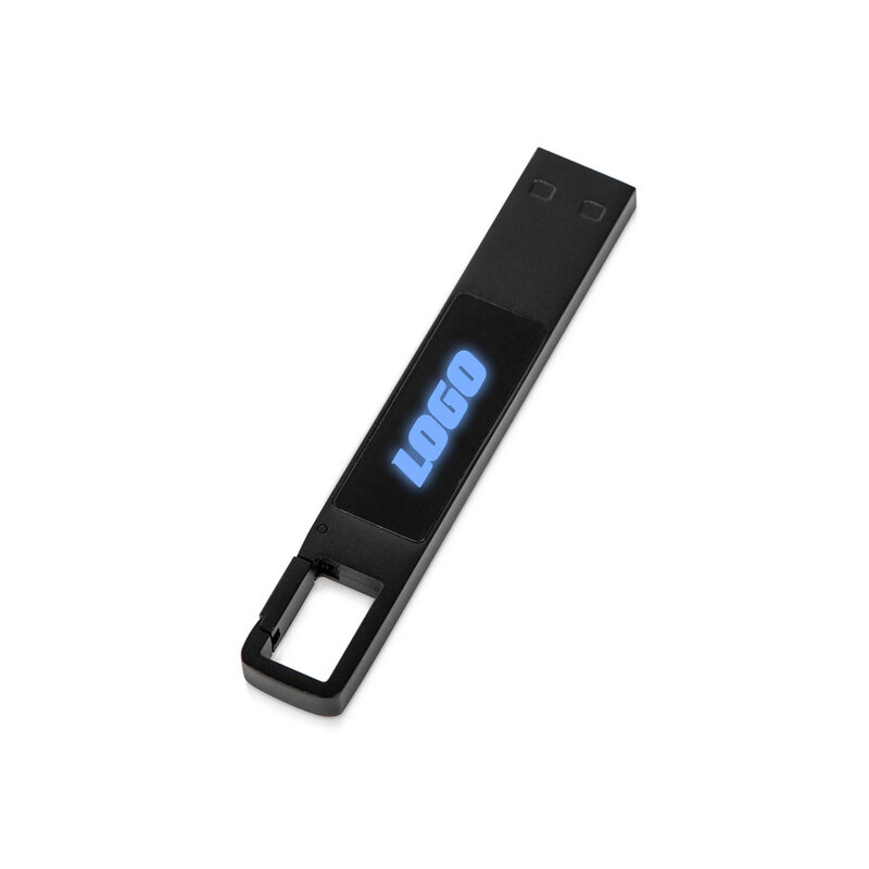USB 2.0- флешка на 32 Гб c подсветкой логотипа «Hook LED», темно-серый, синяя подсветка с логотипом