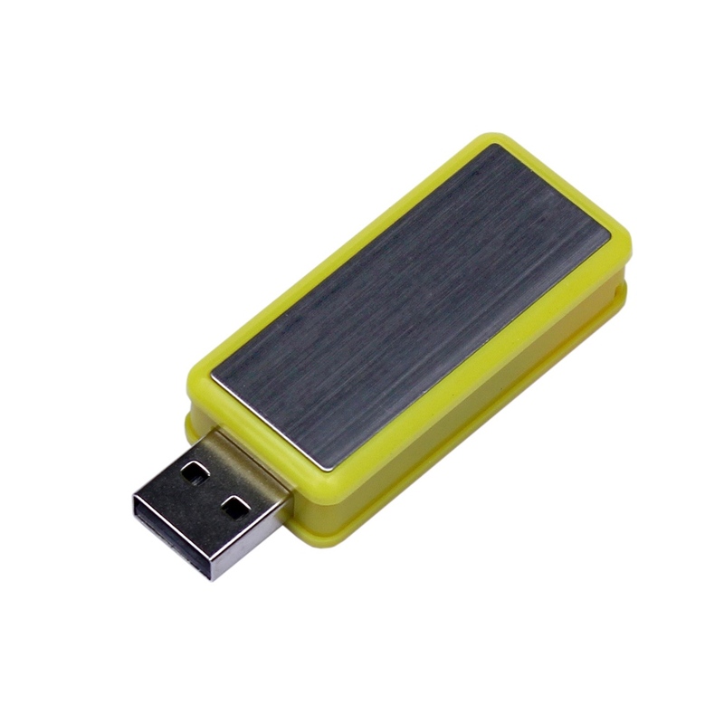 USB-флешка промо на 32 Гб прямоугольной формы, выдвижной механизм, желтый с логотипом