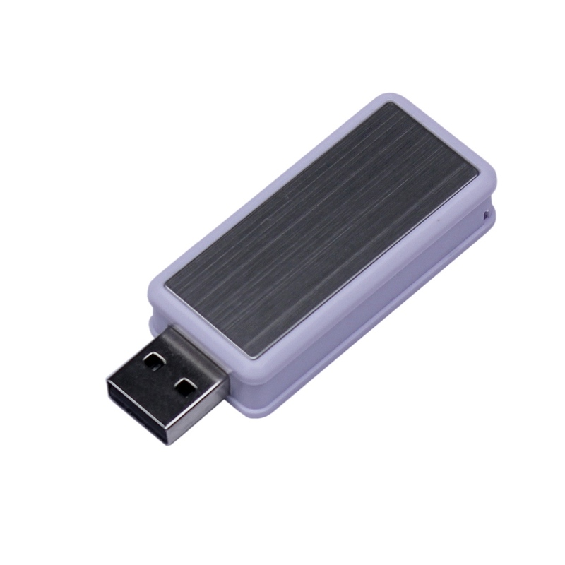 USB-флешка промо на 32 Гб прямоугольной формы, выдвижной механизм, белый с логотипом
