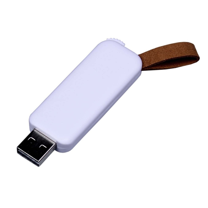 USB-флешка промо на 32 Гб прямоугольной формы, выдвижной механизм, белый с логотипом