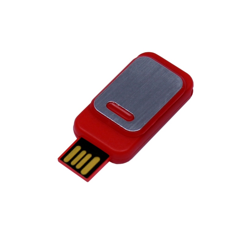 USB-флешка промо на 32 Гб прямоугольной формы, выдвижной механизм, красный с логотипом