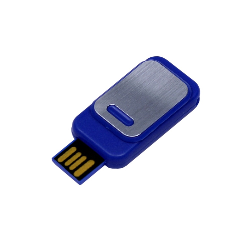 USB-флешка промо на 32 Гб прямоугольной формы, выдвижной механизм, синий с логотипом