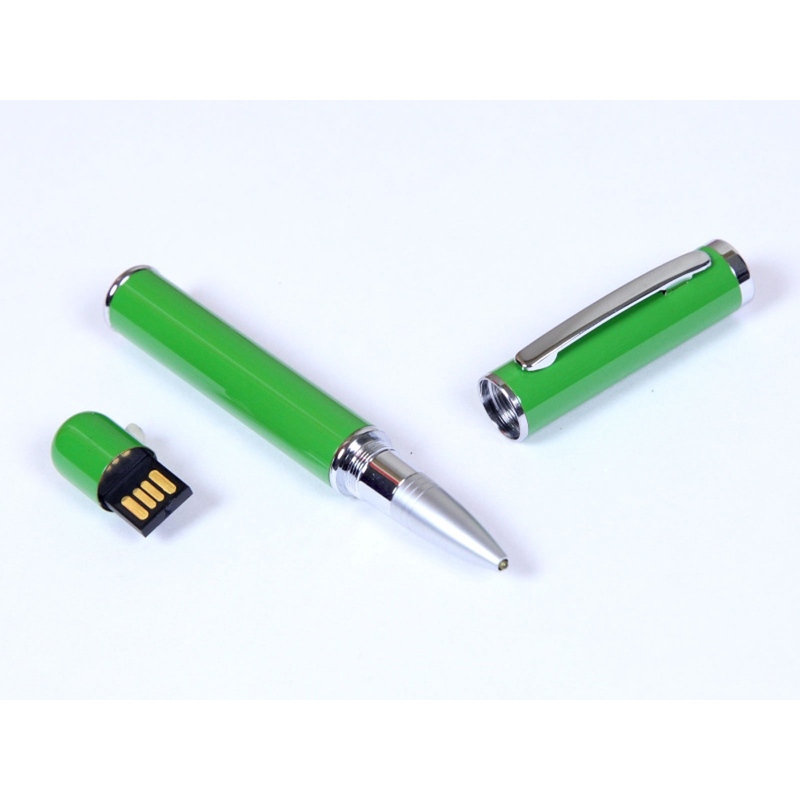 USB-флешка на 16 Гб в виде ручки с мини чипом, зеленый с логотипом