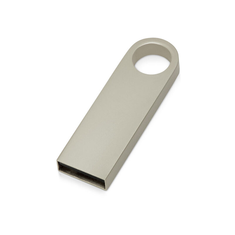 USB 2.0-флешка на 16 Гб с мини чипом и круглым отверстием, серебристый с логотипом