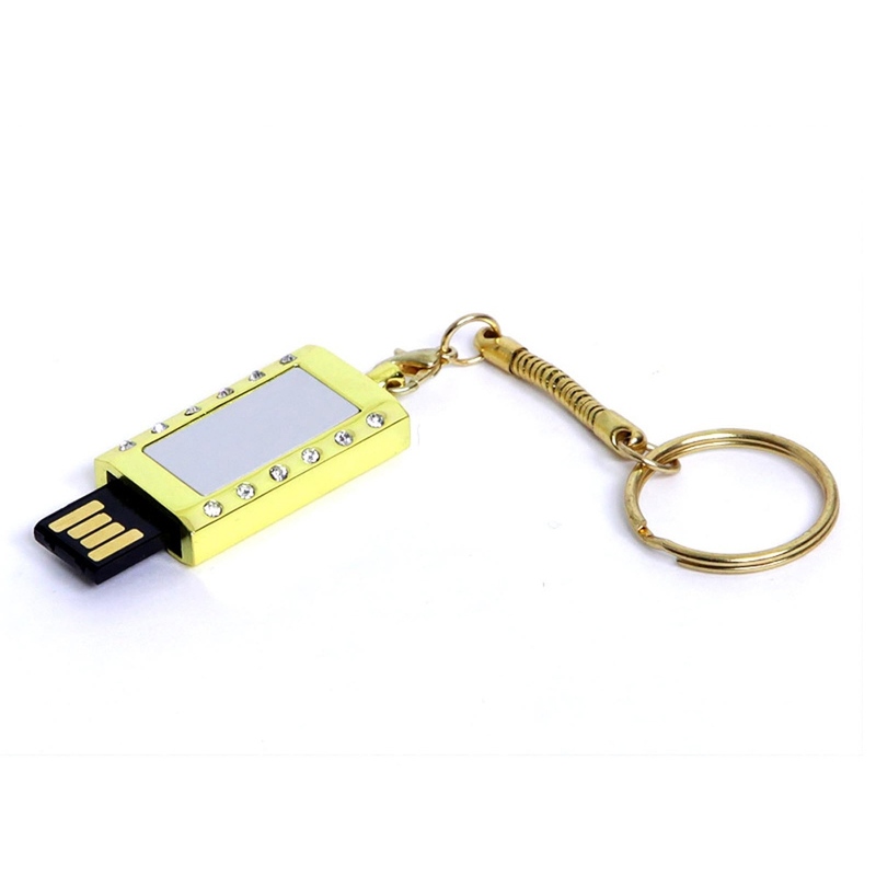 USB-флешка на 8 Гб в виде "Кулона" с кристаллами, мини чип, золотой с логотипом