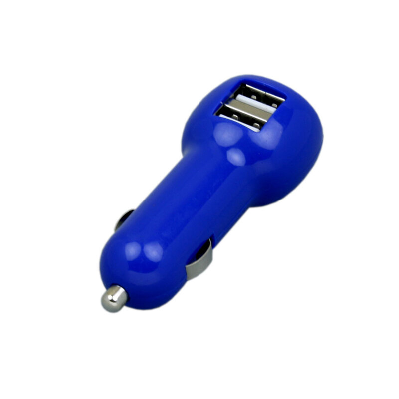 Автомобильная зарядка CC-01, 2 USB порта, синий цвет. с логотипом