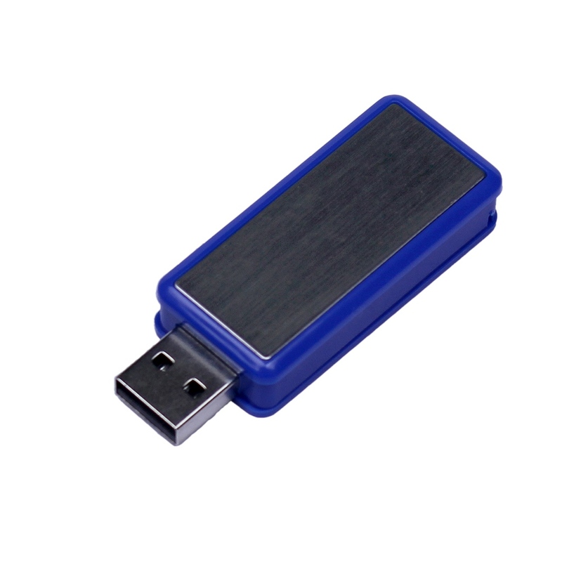 USB-флешка промо на 64 Гб прямоугольной формы, выдвижной механизм, синий с логотипом