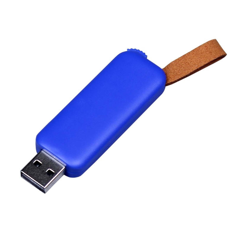 USB-флешка промо на 32 Гб прямоугольной формы, выдвижной механизм, синий с логотипом