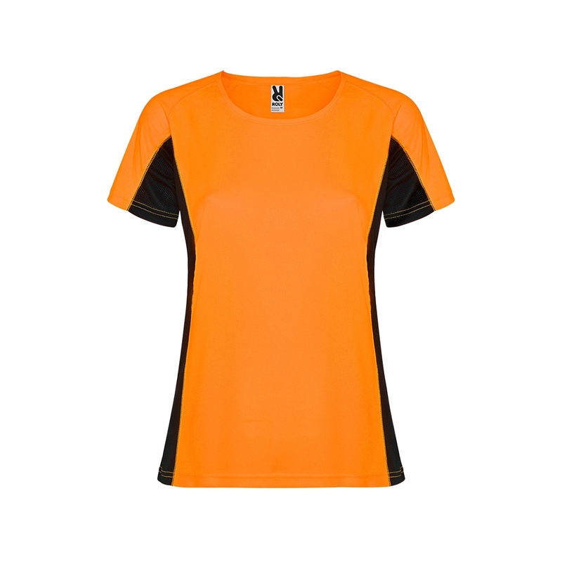 Футболка "Shanghai" женская, неоновый оранжевый/черный с логотипом