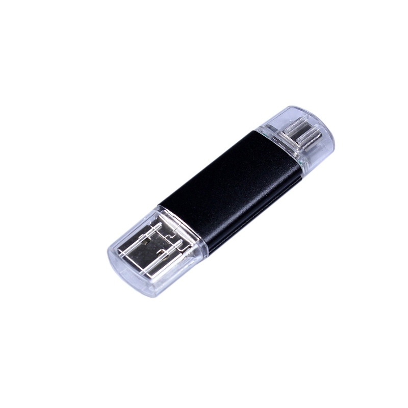 USB-флешка на 32 Гб c двумя дополнительными разъемами MicroUSB и TypeC, черный с логотипом