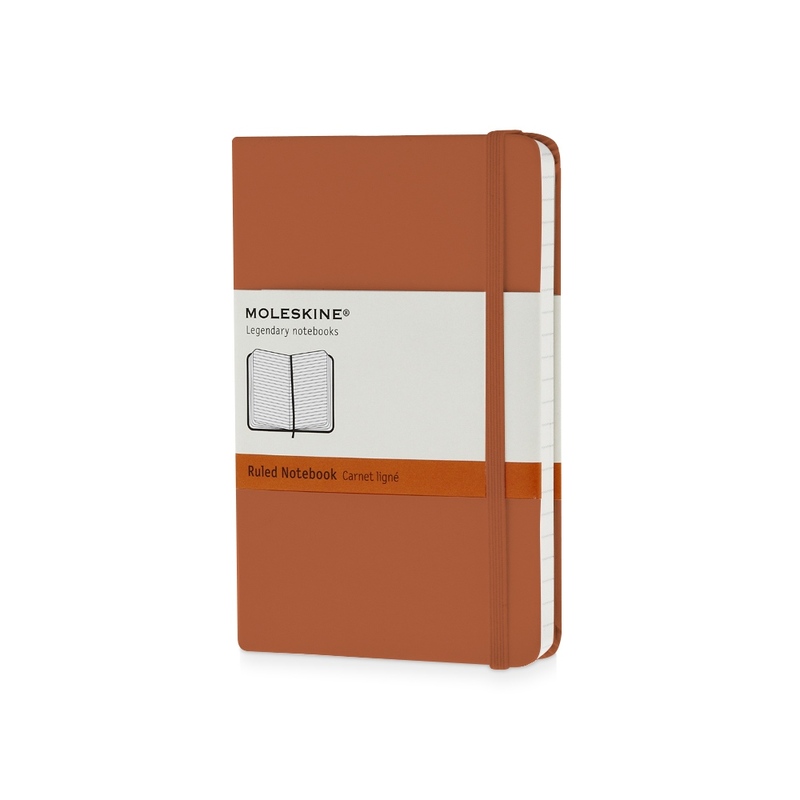 Записная книжка Moleskine Classic (в линейку) в твердой обложке, Pocket (9x14см), оранжевый коралл с логотипом